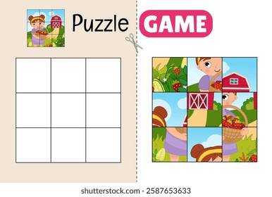 Education paper game for preshool children. Cut out the parts and glue them in the correct place. 
