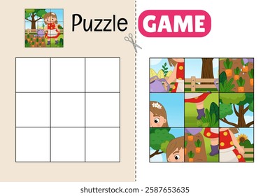 Education paper game for preshool children. Cut out the parts and glue them in the correct place. 
