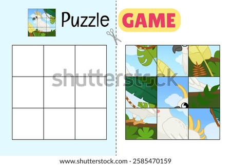 Education paper game for preshool children. Cut out the parts and glue them in the correct place. 
