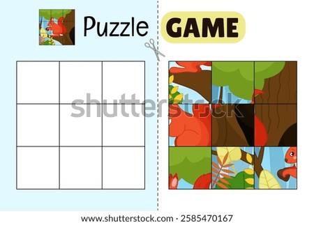 Education paper game for preshool children. Cut out the parts and glue them in the correct place. 
