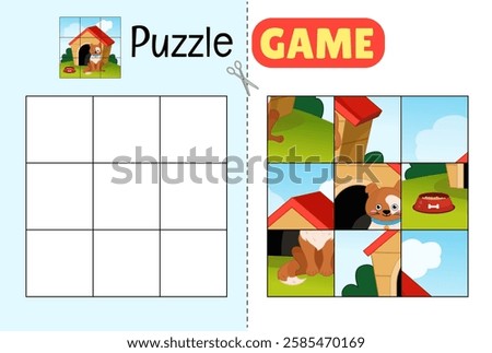 Education paper game for preshool children. Cut out the parts and glue them in the correct place. 
