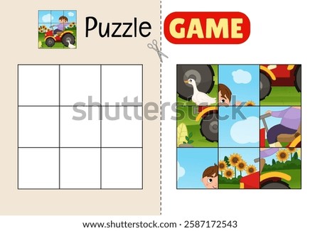 Education paper game for preshool children. Cut out the parts and glue them in the correct place. 

