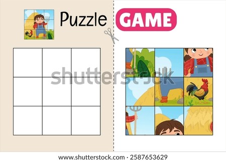 Education paper game for preshool children. Cut out the parts and glue them in the correct place. 

