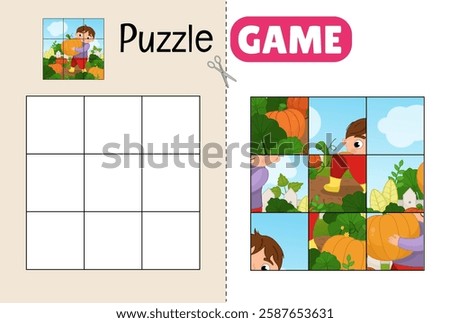 Education paper game for preshool children. Cut out the parts and glue them in the correct place. 
