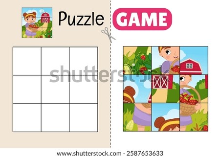 Education paper game for preshool children. Cut out the parts and glue them in the correct place. 
