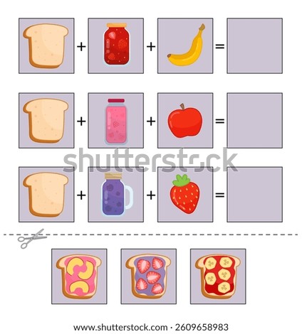 Education paper game for preshool children. Cut out the sandwiches and glue them in the correct place.
