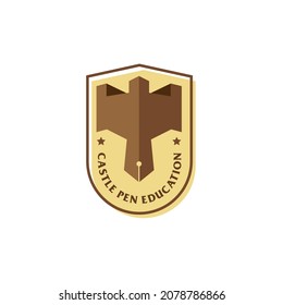 education pen castle retro vintage logo template emblem for business in education