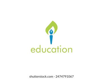 Educación logotipo de la pluma. antorcha de educación, educación luz logotipo Ilustración vectorial.