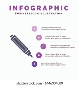 Education, Pen, Pencil Solid Icon Infographics 5 Steps Presentation Background
