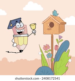 education pencil with convocation cap cartoon style address hangers concept