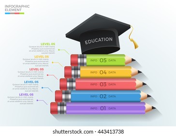 Education Pencil Steps graduate infographic template. Vector illustration. can be used for workflow layout, diagram, number options, step up options, web design, banner template, infographic.