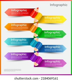 Education Pencils Infographics Step Option. Modern Infographic Template With Pencil And Colorful Paper Arrow Stickers. Vector Illustration.