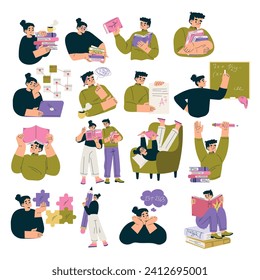 Education with People Character Learning and Study with Book Vector Set