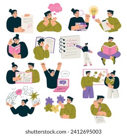 Education with People Character Learning and Study with Book Vector Set