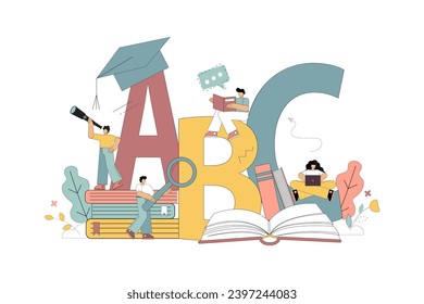 Education. People learn a language. Language classes. Internship. Training to speak a foreign language. Vector illustration on white background