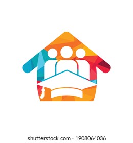Education people vector logo design template. Graduation cap and people with home icon.	