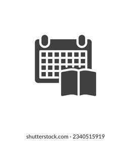 Education plan vector icon. Calendar and book filled flat sign for mobile concept and web design. Learning planner glyph icon. Symbol, logo illustration. Vector graphics