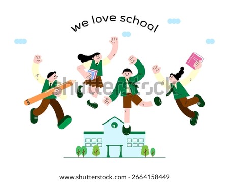 Education Platform with School Building and Character Illustration