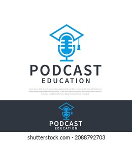Education podcast graduation cap logo design microphone symbol symbol icon illustration design template