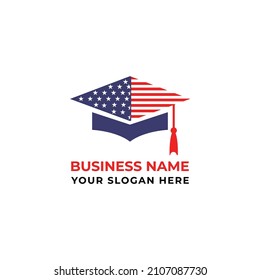 Education Political Campaign Logo Design. American Flag With Graduation Cap Logo