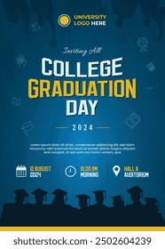 Education Poster - College graduation day creative with blue background, educational creative template