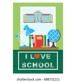 Education poster for school ad and presentation. Flat vector cartoon illustration. Objects isolated on a white background.