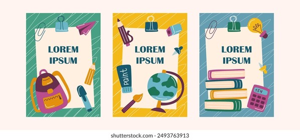 Education poster set. Education concept. Back to school concept. School background with school objects.