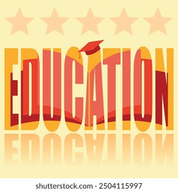 Afiche de Educación. Afiche de Vector sobre un tema social. Educación de palabra sobre fondo naranja con reflexión.