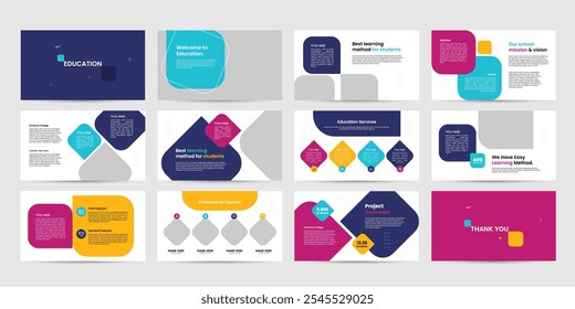 education presentation powerpoint design slide template. kids back to school brochure cover slide design