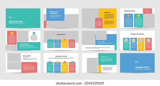 education presentation powerpoint design slide template. kids back to school brochure cover slide design