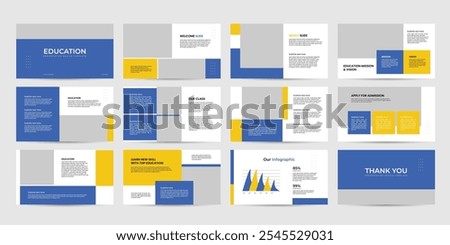 education presentation powerpoint design slide template. kids back to school brochure cover slide design