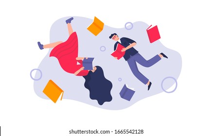 Education process concept with people who read books. Vector Illustration in modern flat style can be used by libraries, book fairs, stores and schools.