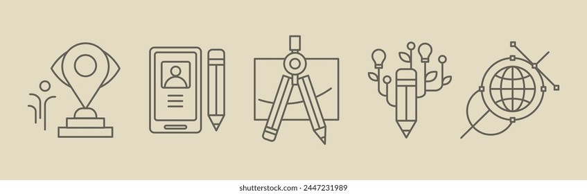 Education Process and Online Learning Flat Line Icons Vector Set