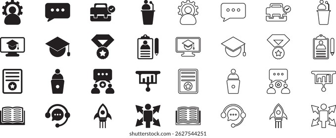 education and profession icon set. Essential Education and Communication Icons for Digital Learning and Professional Interaction