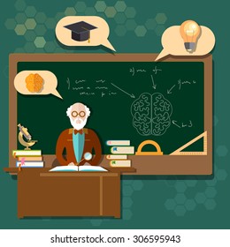 Education professor teacher students school boards classroom back to school college research mathematics geometry vector illustration  