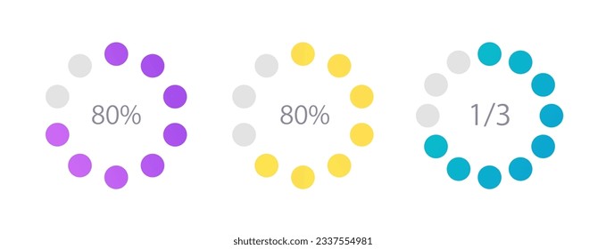 Education program completion circle infographic design template set. Student performance. Editable dot chart with percentages. Visual data presentation. Myriad Pro-Regular font used