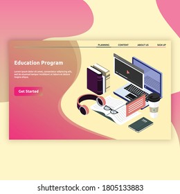 Education Program. Education landing page with 3d images. Isometric illustration design for education, learning, knowledge and more.