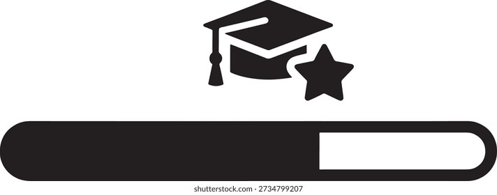 Education progress bar icon silhouette. Graduation cap with loading bar for academic achievement, online course completion, and student success concept. Vector illustration of learning growth.
