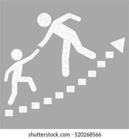 Education Progress grainy textured icon for overlay watermark stamps. Flat symbol with unclean texture. Dotted vector white ink rubber seal stamp with grunge design on a silver background.