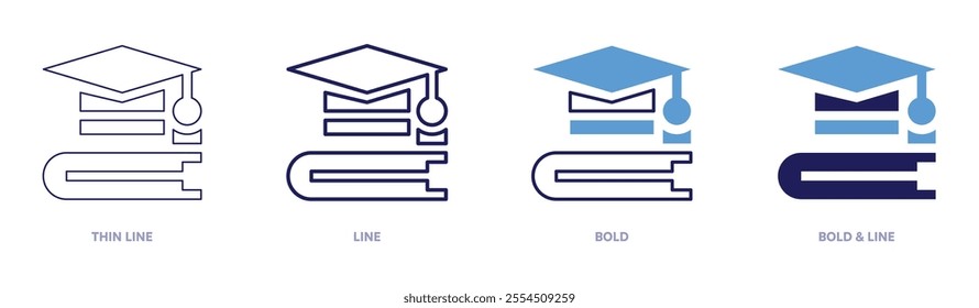 Education publications icon in 4 different styles. Thin Line, Line, Bold, and Bold Line. Duotone style. Editable stroke.
