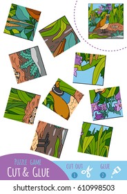 Education puzzle game for children, Quail. Use scissors and glue to create the image.