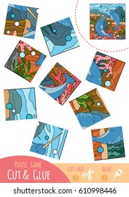 Education puzzle game for children, Two narwhal. Use scissors and glue to create the image.