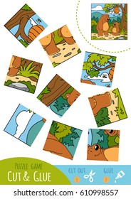Education puzzle game for children, Two bears. Use scissors and glue to create the image.
