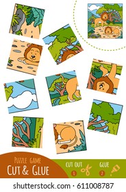 Education puzzle game for children, Two lions. Use scissors and glue to create the image.
