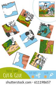 Education puzzle game for children, Two zebras. Use scissors and glue to create the image.