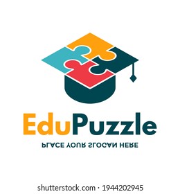 Education puzzle vector logo template. This design use hat student symbol. Suitable for learn.