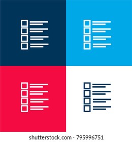 Education quiz four color material and minimal icon logo set in red and blue