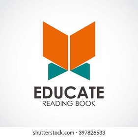 Education of reading book abstract vector and logo design or template university business icon of company identity symbol concept