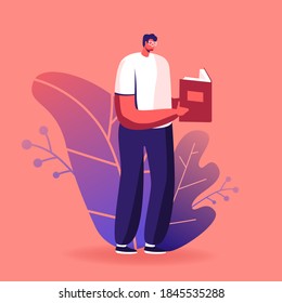 Education or Reading Hobby Concept. Man Read Book. College or University Student Prepare to Exam, Back to School or University. Character Get Knowledge, Bookworm. Cartoon People Vector Illustration