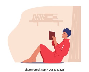 Education, Reading Hobby Concept. Woman Character Sitting on Floor Read Book. College or University Student Prepare to Exam, Gaining Knowledge or Weekend Sparetime. Cartoon Vector Illustration